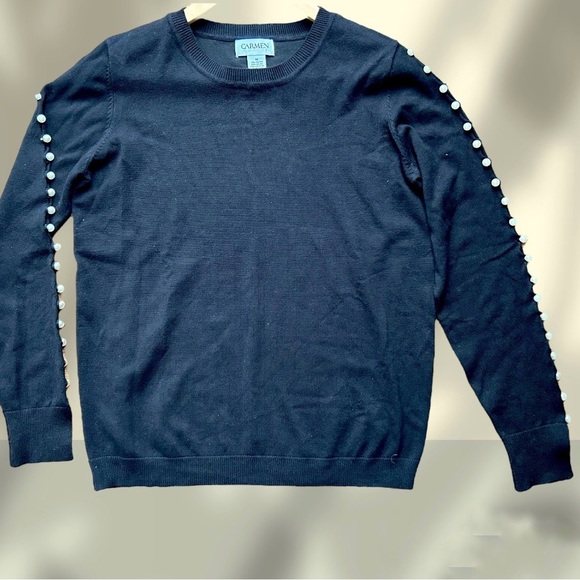 Carmen Marc Valvo Pearl Button Sleeve Rayon Sweater size M | Crewneck - Picture 4 of 10